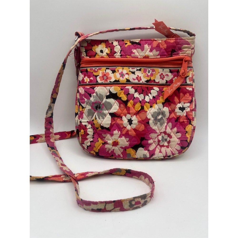Vera Bradley Quilted Floral Crossbody Bag Pink Orange Yellow Cotton Mini Purse